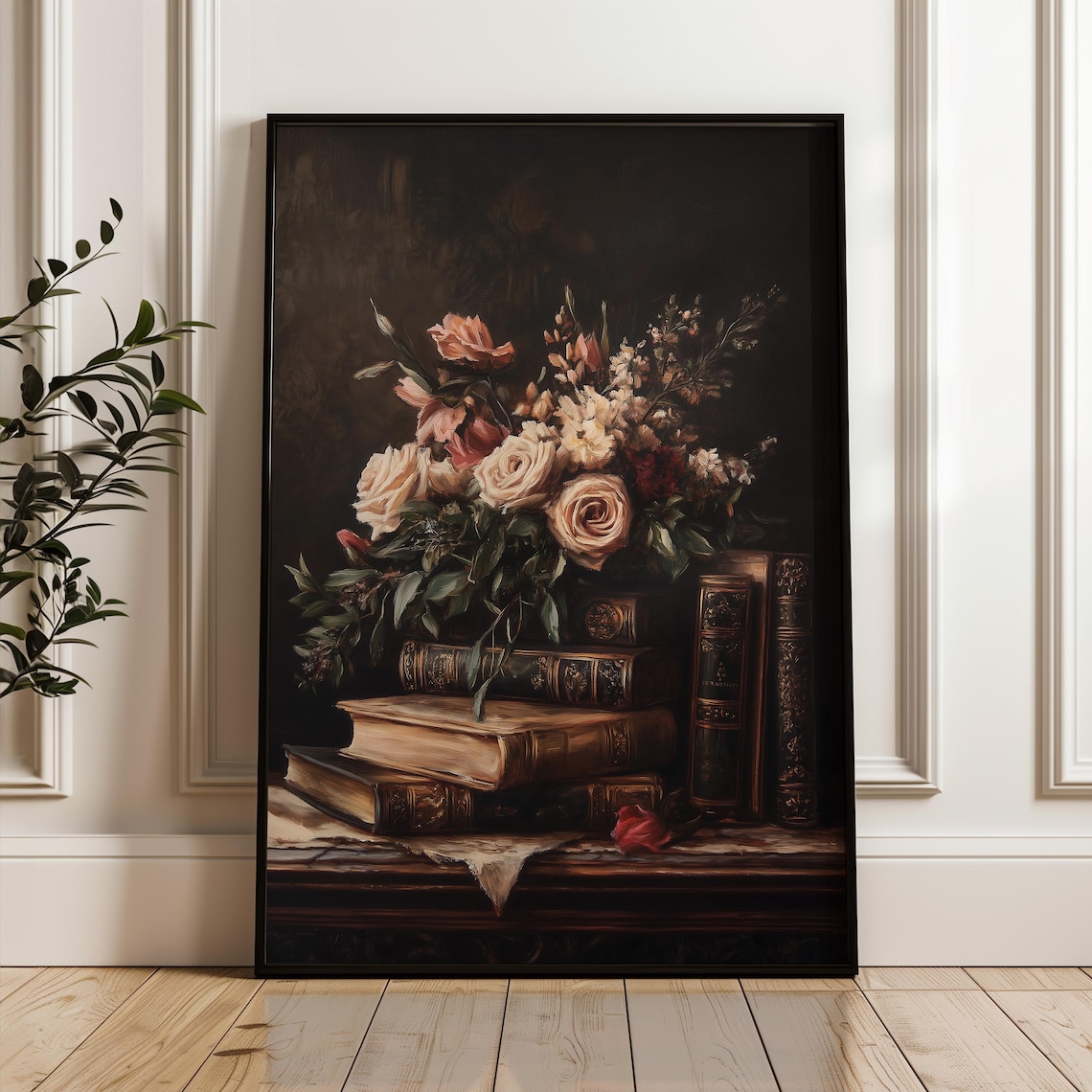 Dark Academia Book and Flower Vintage Poster