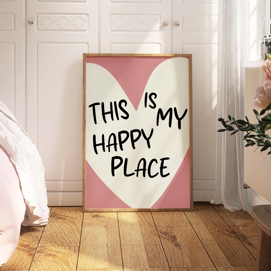 Happy Place Print, Cute Preppy Wall Art Poster