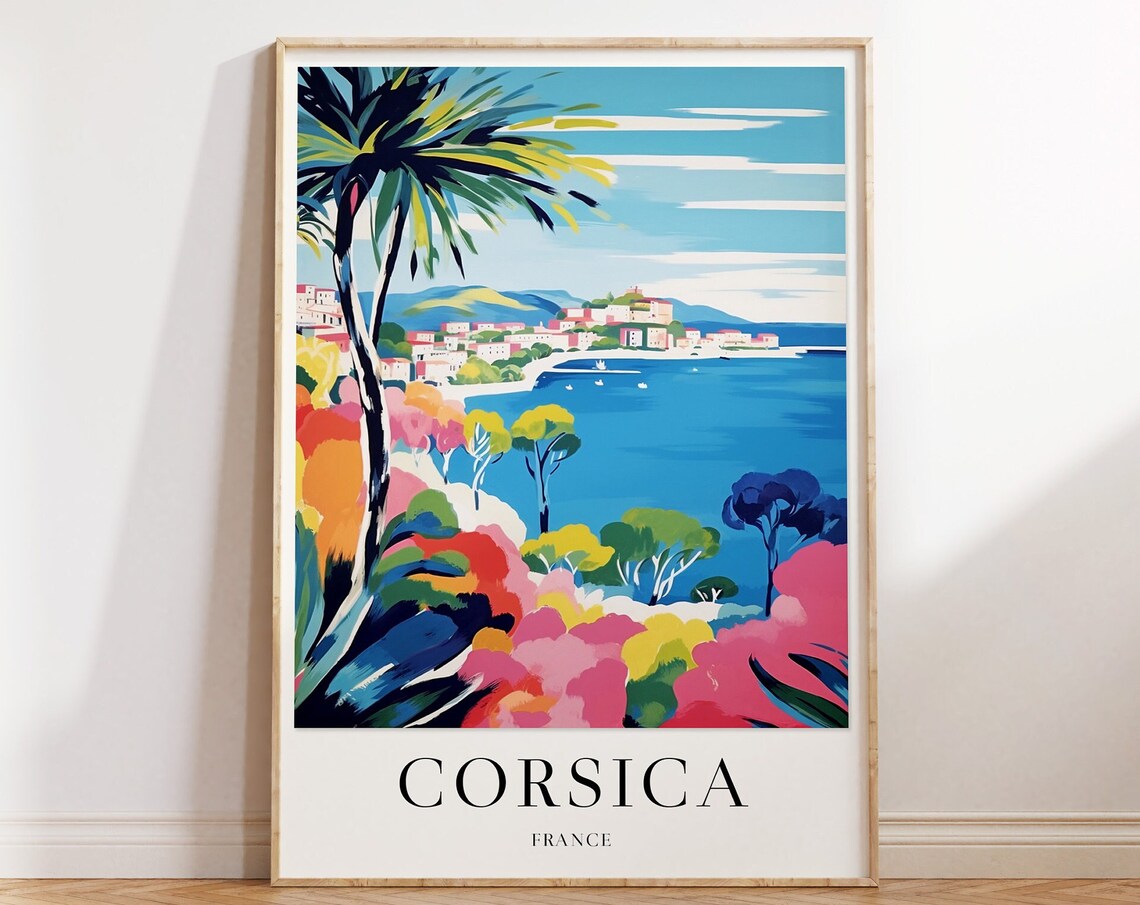 Corsica Travel Poster, Mediterranean Island Art Print