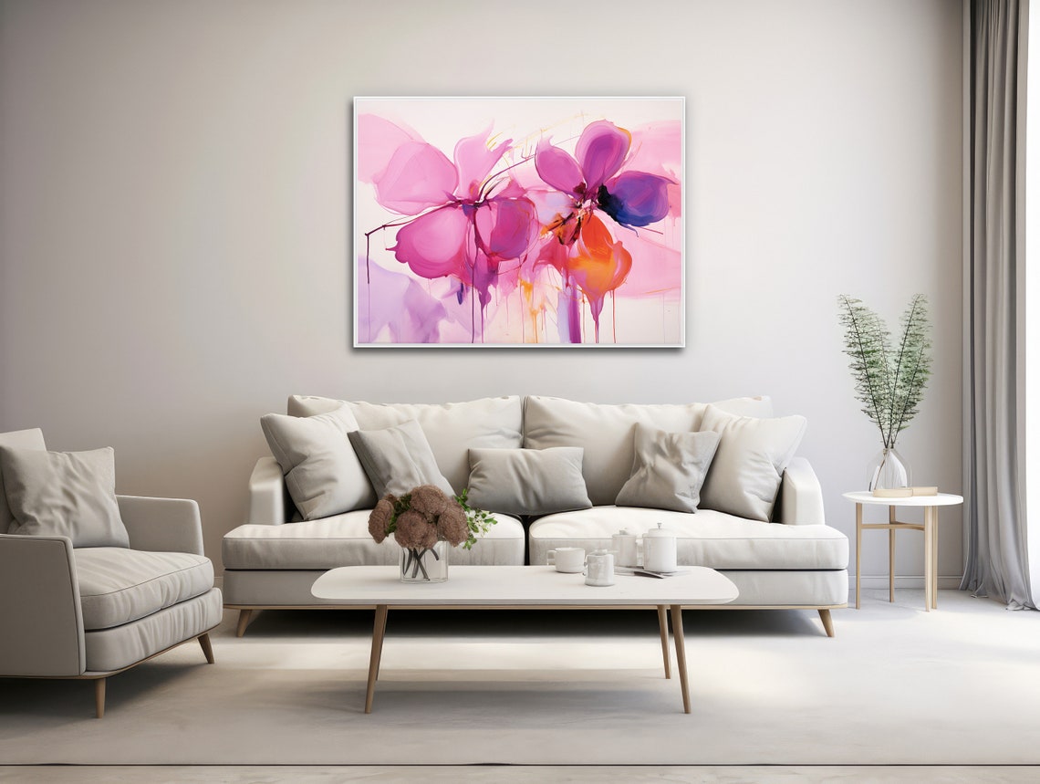 Large Pink Purple Orange Translucent Flowers Abstract Art Poster - Image 3