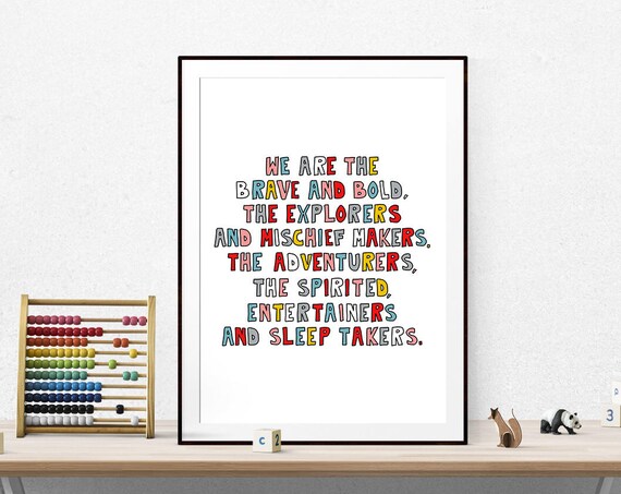 Brave and Bold Little Explorers Colorful Kids Nursery Quote Poster