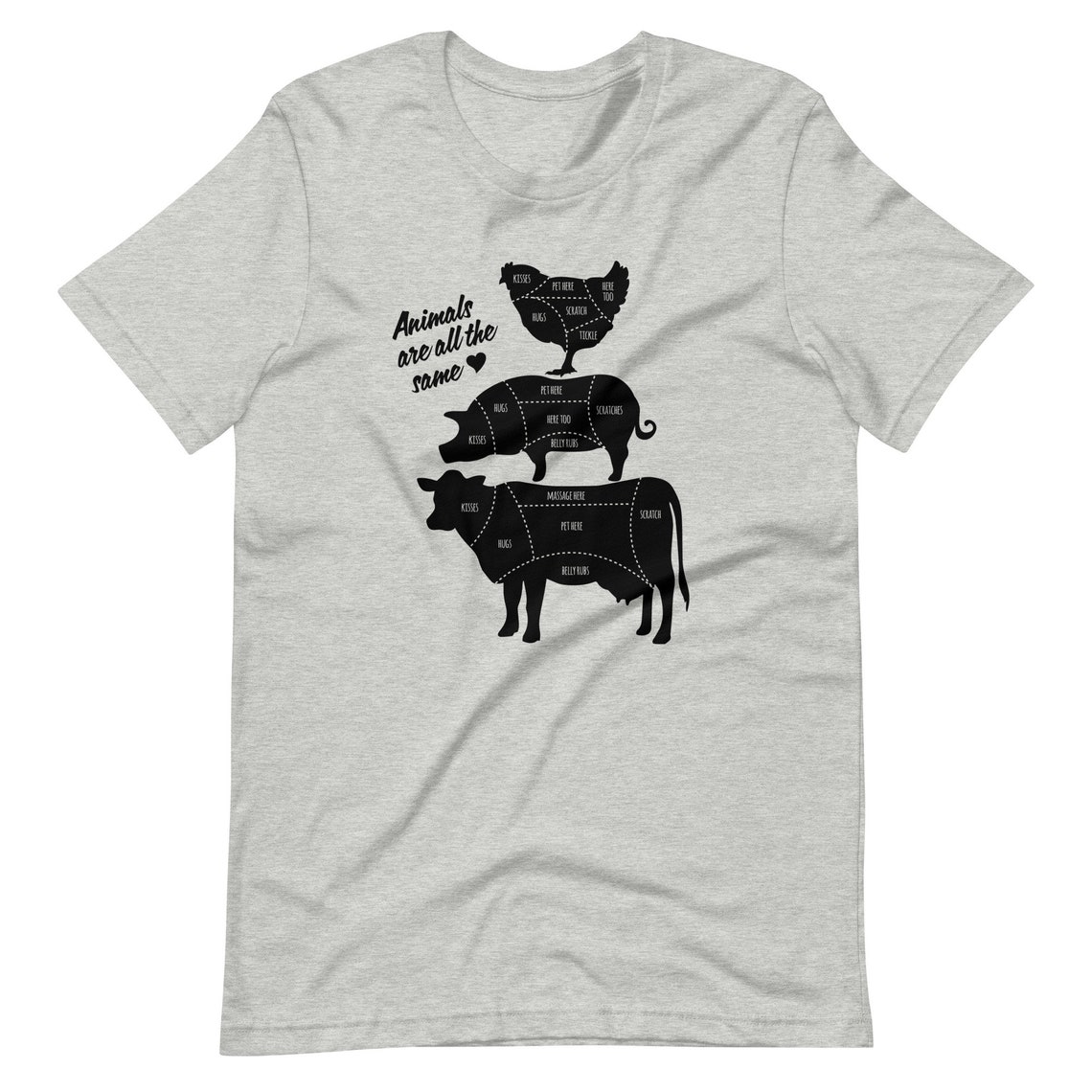 Animals Are All the Same Vegan Butcher Chart Graphic Print Tee Mockup