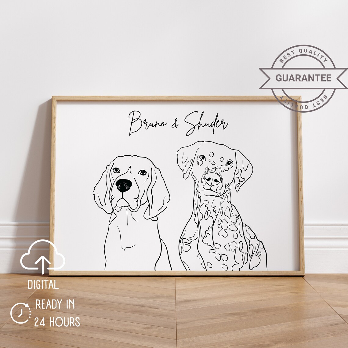 Custom Two Pet Portrait From Photo, Cat Illustration