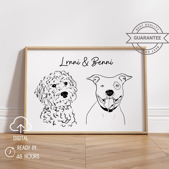 Custom Line Art Double Dog Portrait Two Pets Minimalist Wall Poster