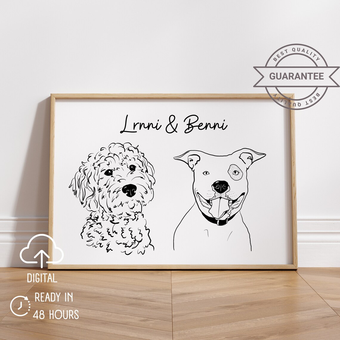 Custom Line Art Double Dog Portrait Two Pets Minimalist Wall Poster