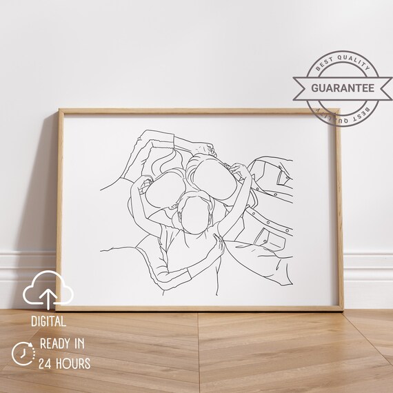 Personalized Faceless Trio Embrace Minimalist Line Drawing Poster