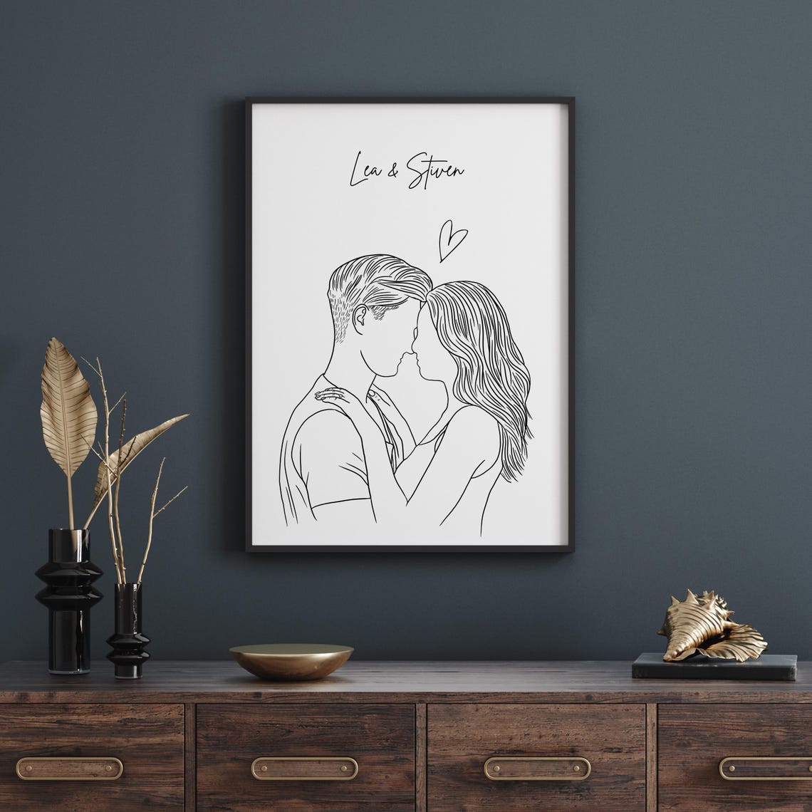 Personalized Couple Line Portrait Art Print for Him - Image 3