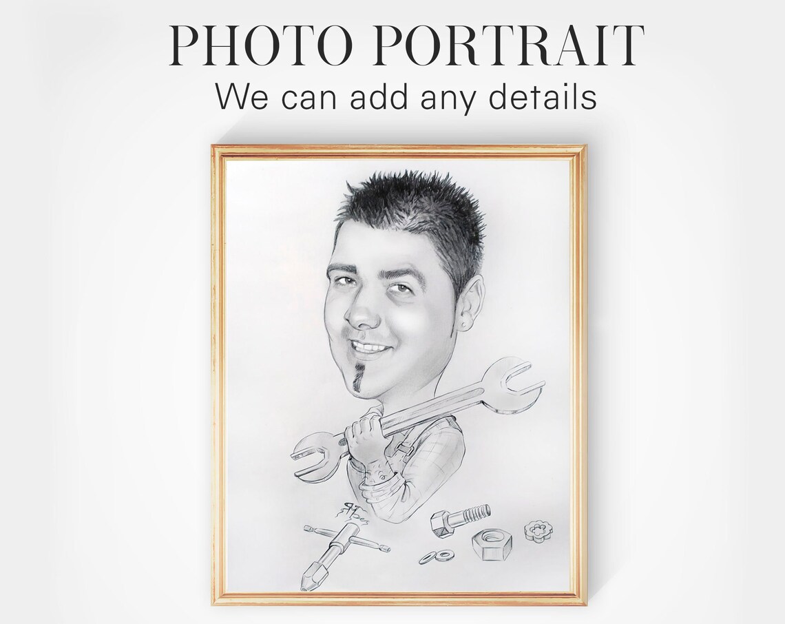 Custom Mechanic Pencil Caricature Portrait From Photo Gift Poster
