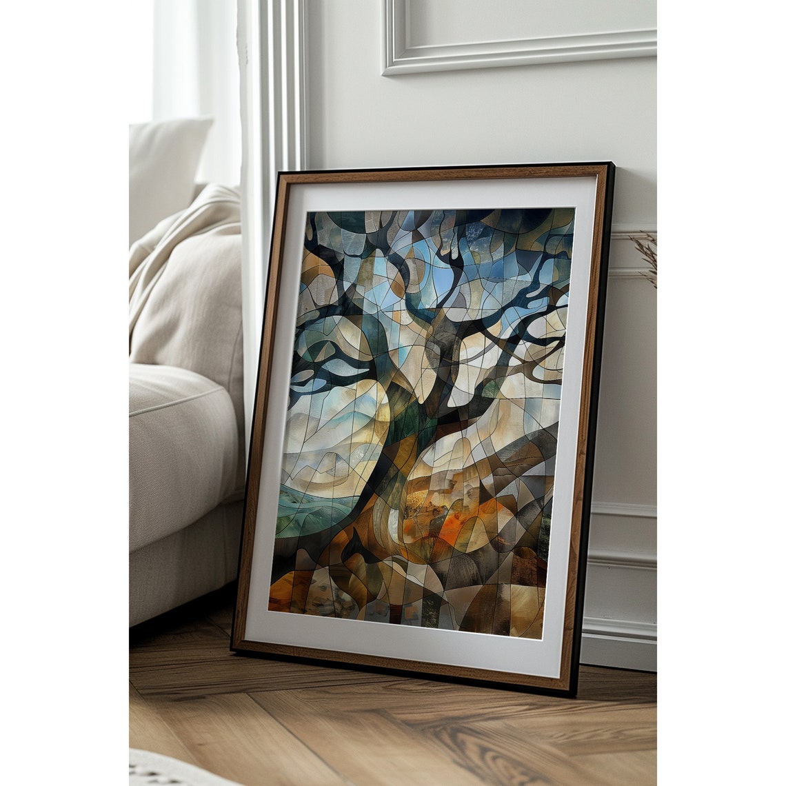 Cubist Geometric Tree Stained Glass Style Abstract Art Poster - Image 2