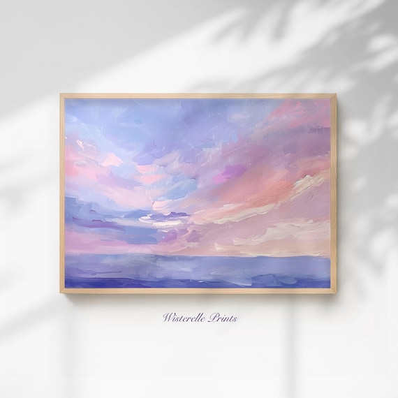 Pastel Ocean Sunset Pink Lavender Clouds Over the Sea Art Poster