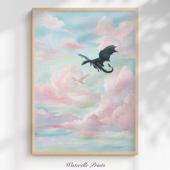 Tairn And Andarna Dragon Art Print, Kids Room Decor