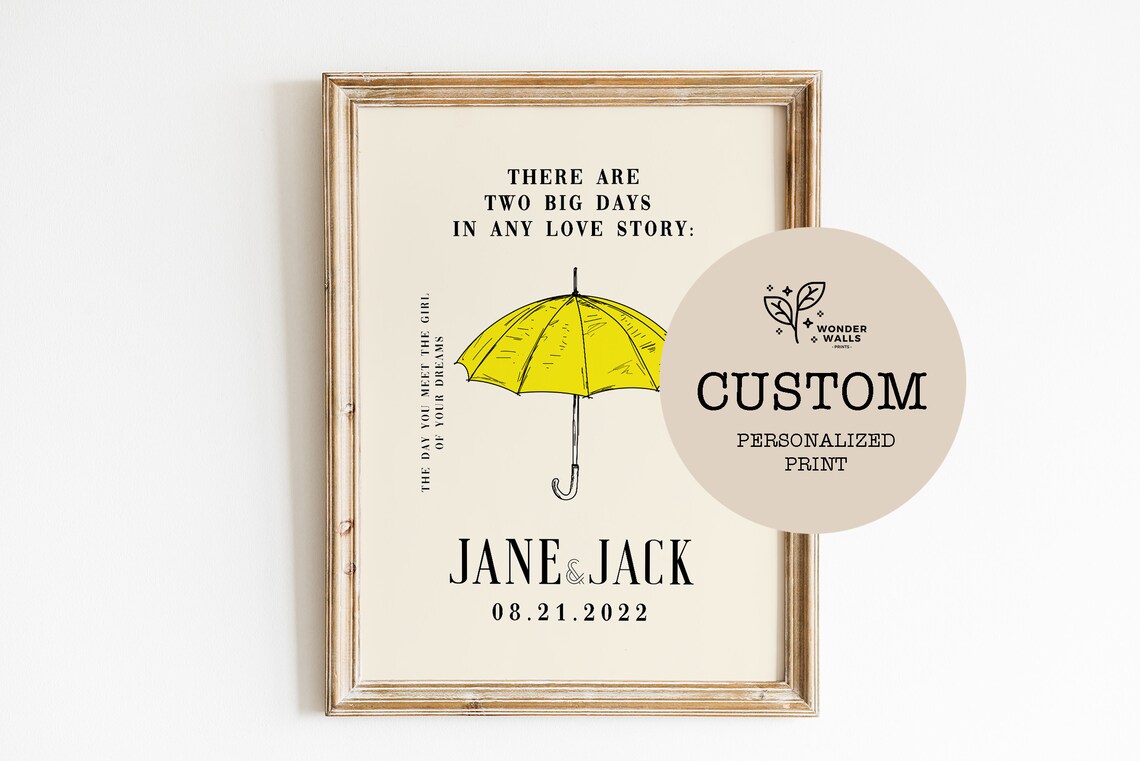 Personalized Wedding Sign, Yellow Umbrella Art Print