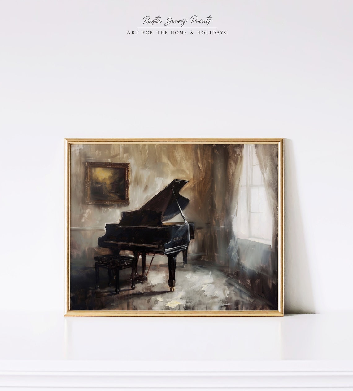 Grand Piano In Dim Vintage Interior Antique Music Room Wall Art Print
