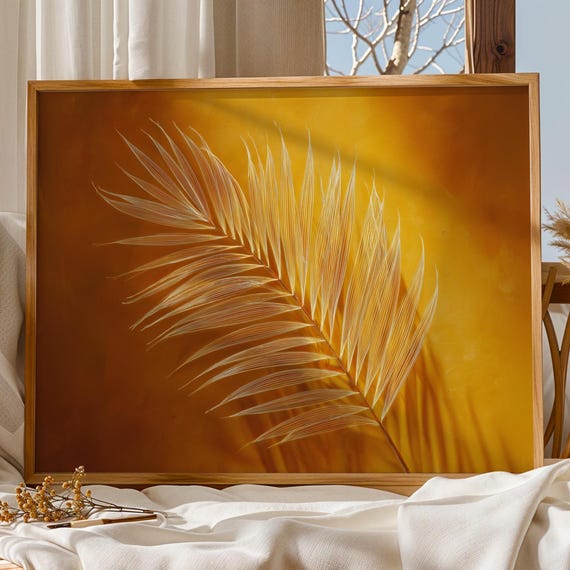 Golden Palm Leaf Wall Art Warm Yellow Botanical Poster Boho Tropical Print Gold