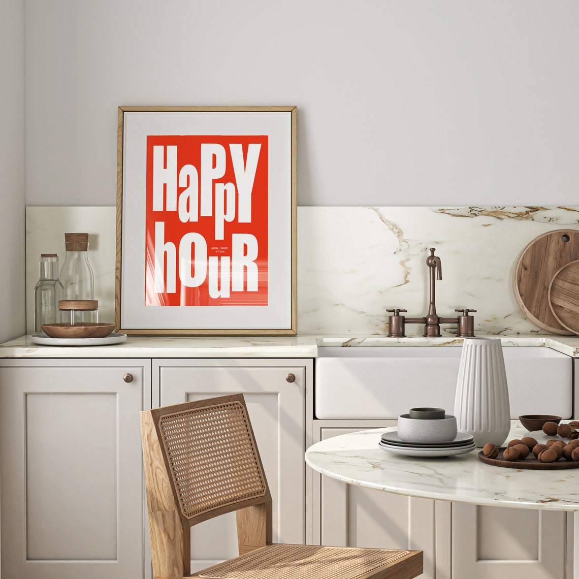 Happy Hour Bar Cart Bold Orange Retro Kitchen Typography Poster - Image 2