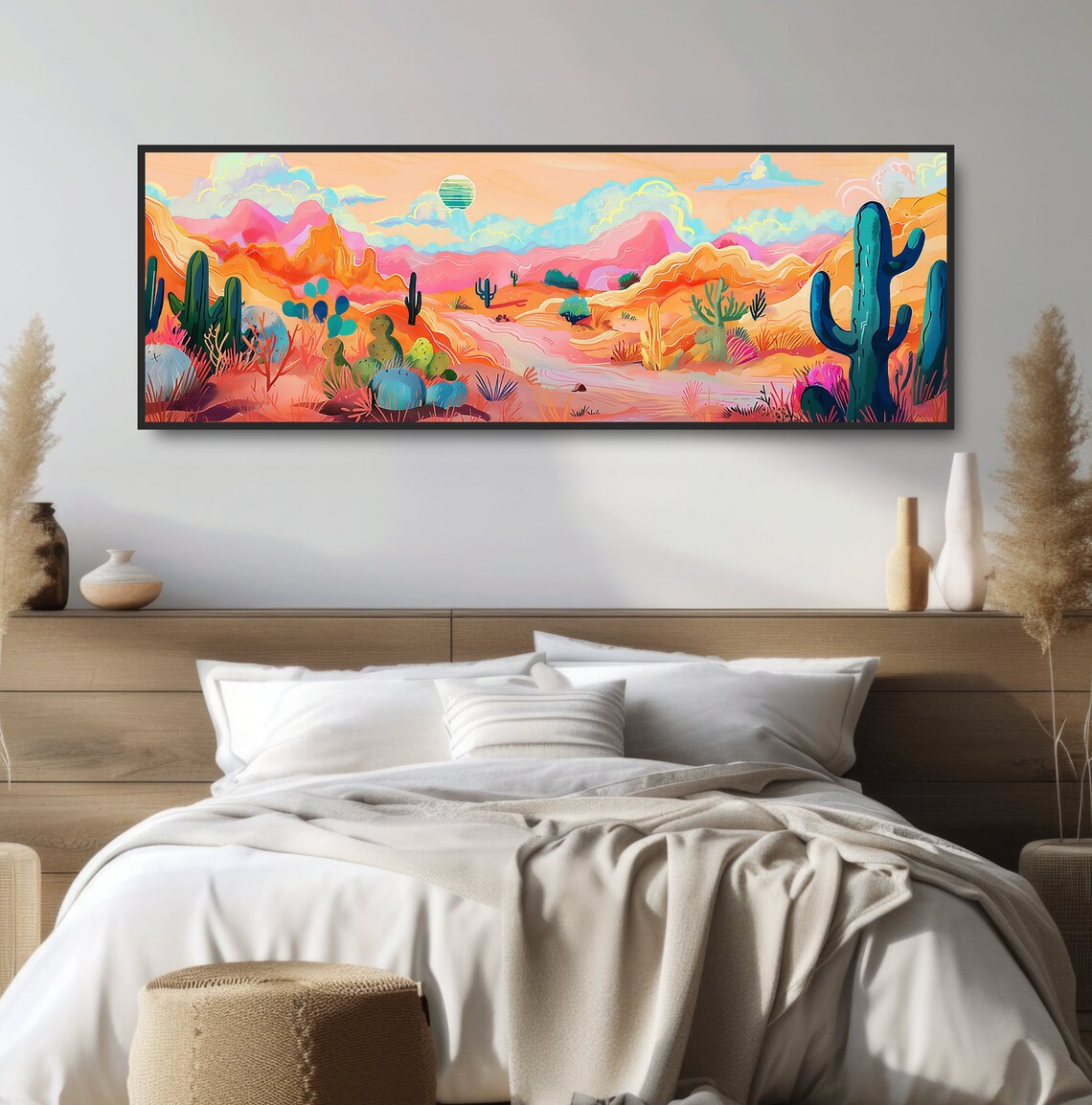 Colorful Desert Cactus Panoramic Pop Art Neon Saguaro Landscape Poster - Image 4