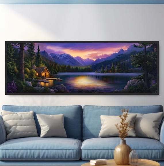 Blue Mountains Log Cabin Lake Sunset Art Print