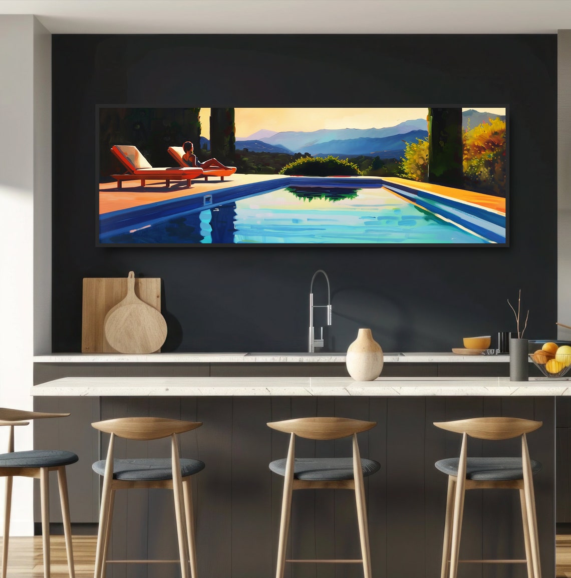 Midcentury Poolside Lounging Woman Mountain Sunset Art Poster - Image 3