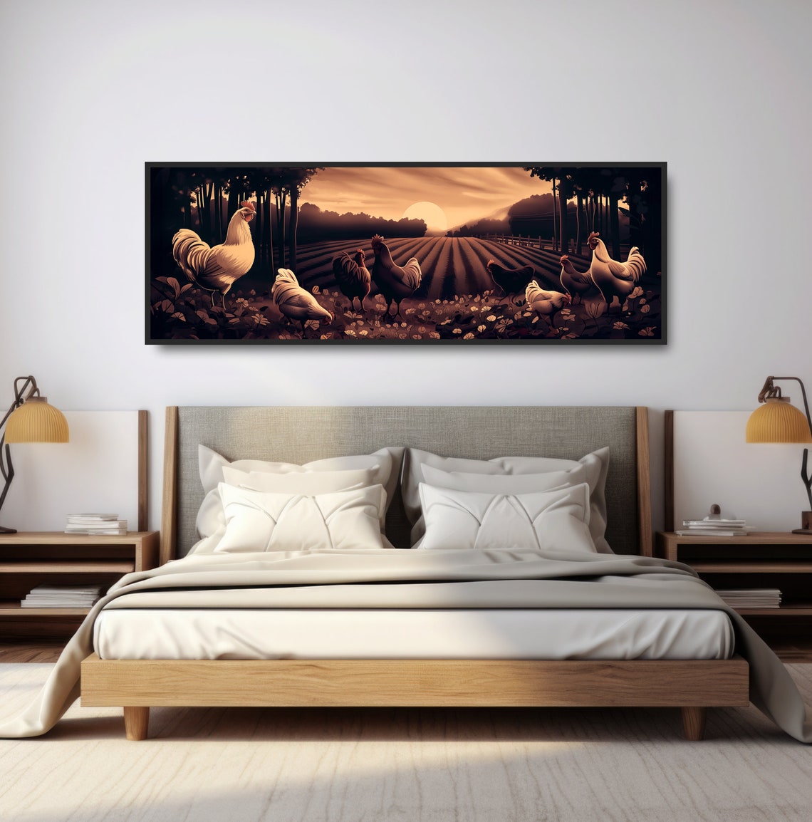 Rooster And Chickens Farm Sunrise Golden Fields Painterly Art Poster - Image 4
