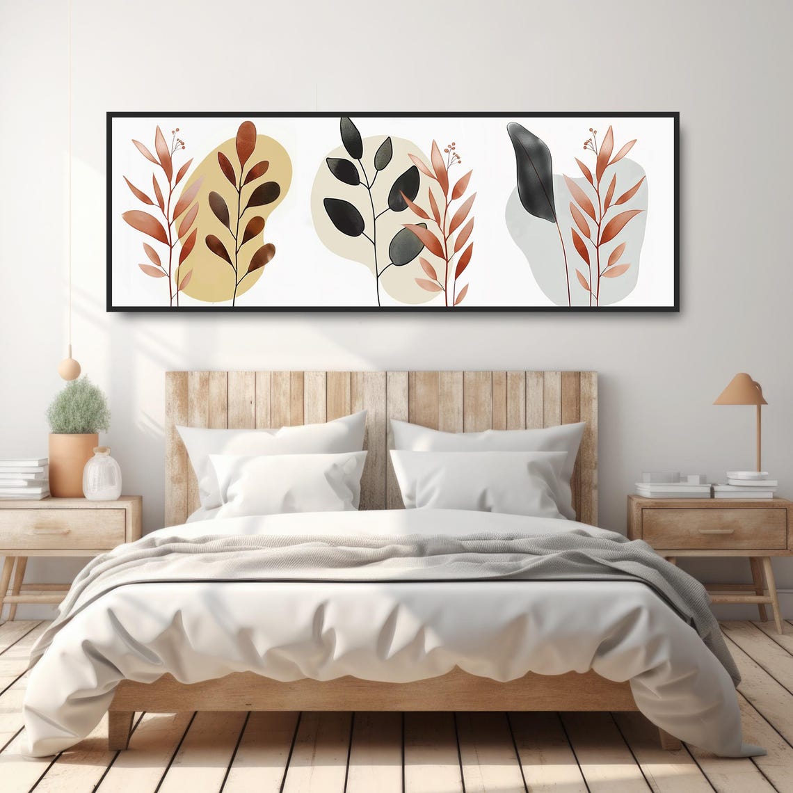 Watercolor Botanical Plants Terracotta Black Leaves Modern Art Poster - Image 4