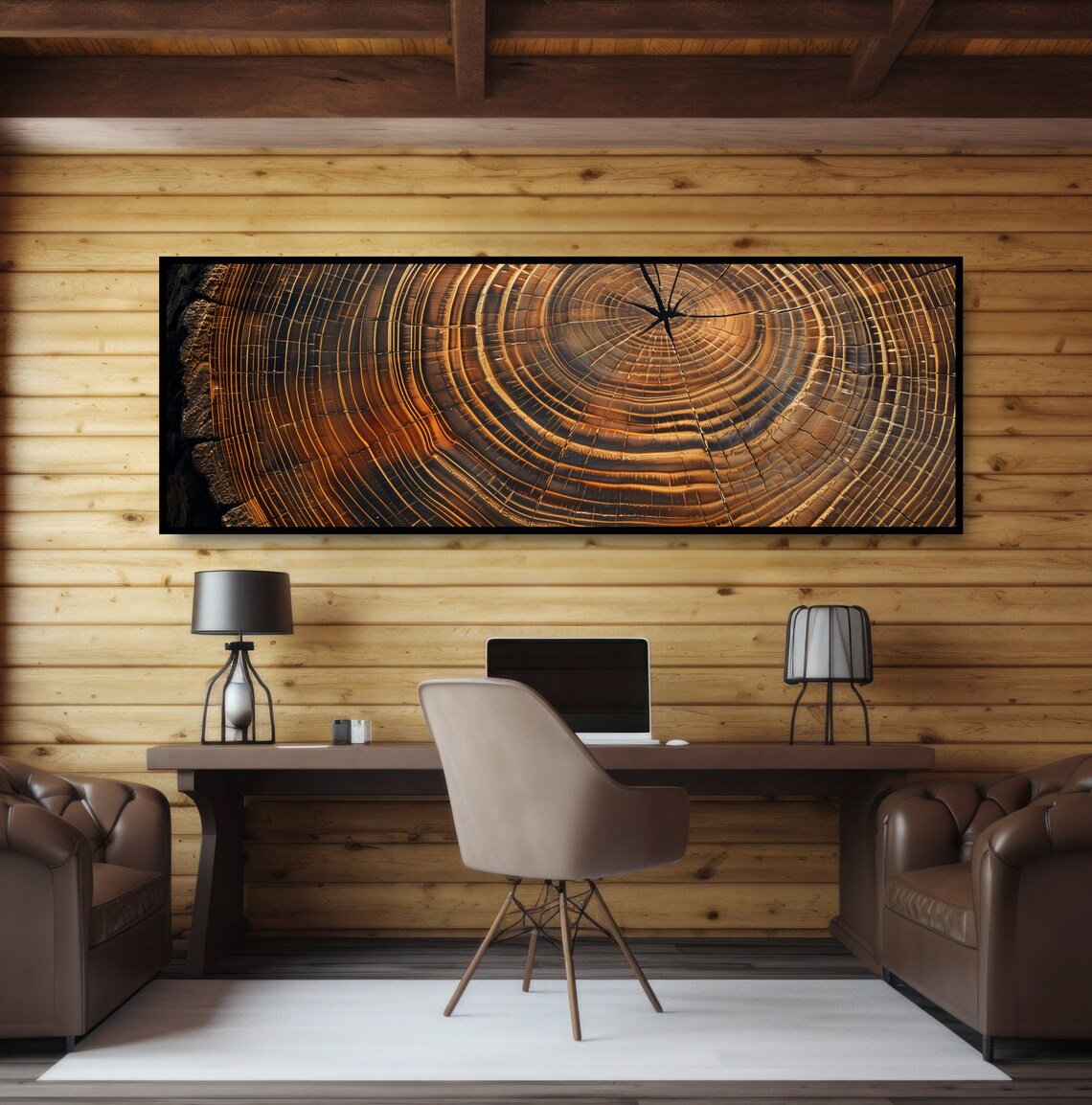 Cut Tree Trunk Rings Panoramic Wall Art Print, Cabin Decor - Image 2