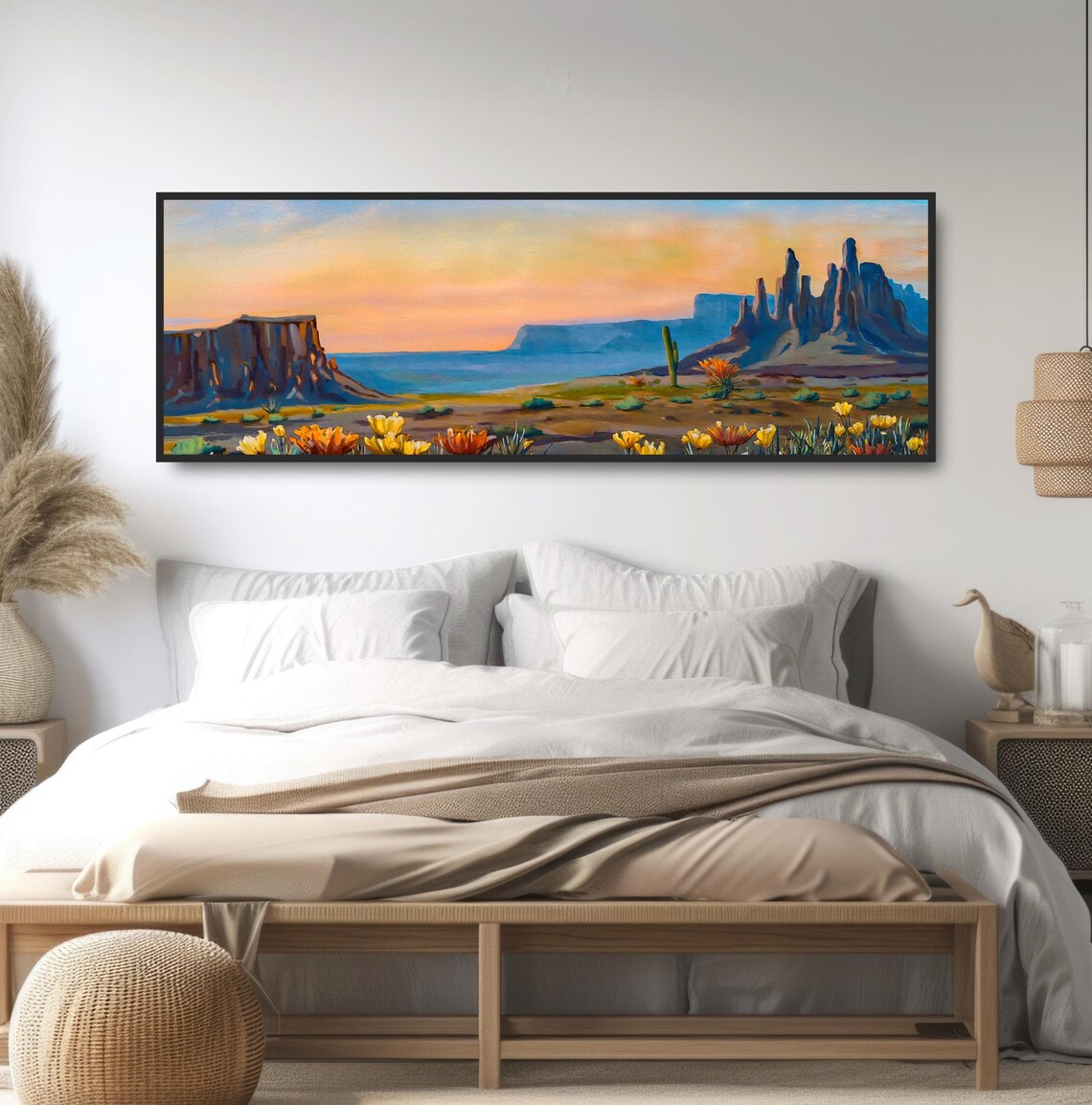 Desert Buttes Sunset Panoramic Painting Red Rock Mesas Wildflower Art - Image 4