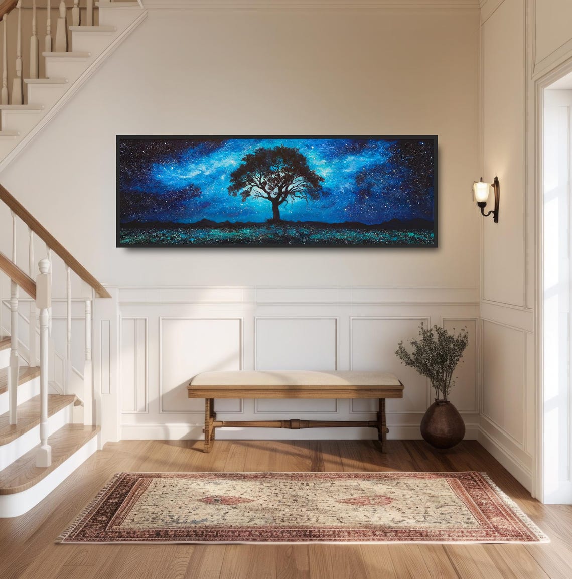 Lone Oak Starry Night Sky Painting Celestial Galaxy Wall Print - Image 2