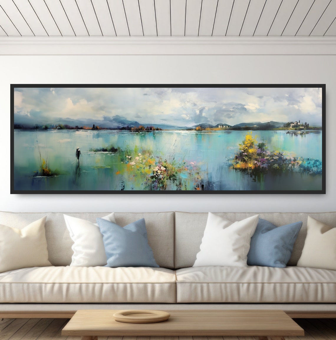 Colorful Wildflowers Turquoise Lake Impressionist Landscape Poster