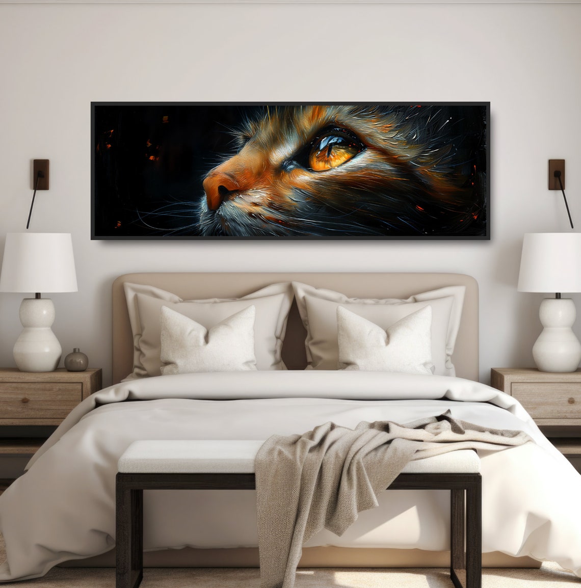 Orange Tabby Cat Eye Closeup Oil Painting Dramatic Feline Wall Art - Image 4