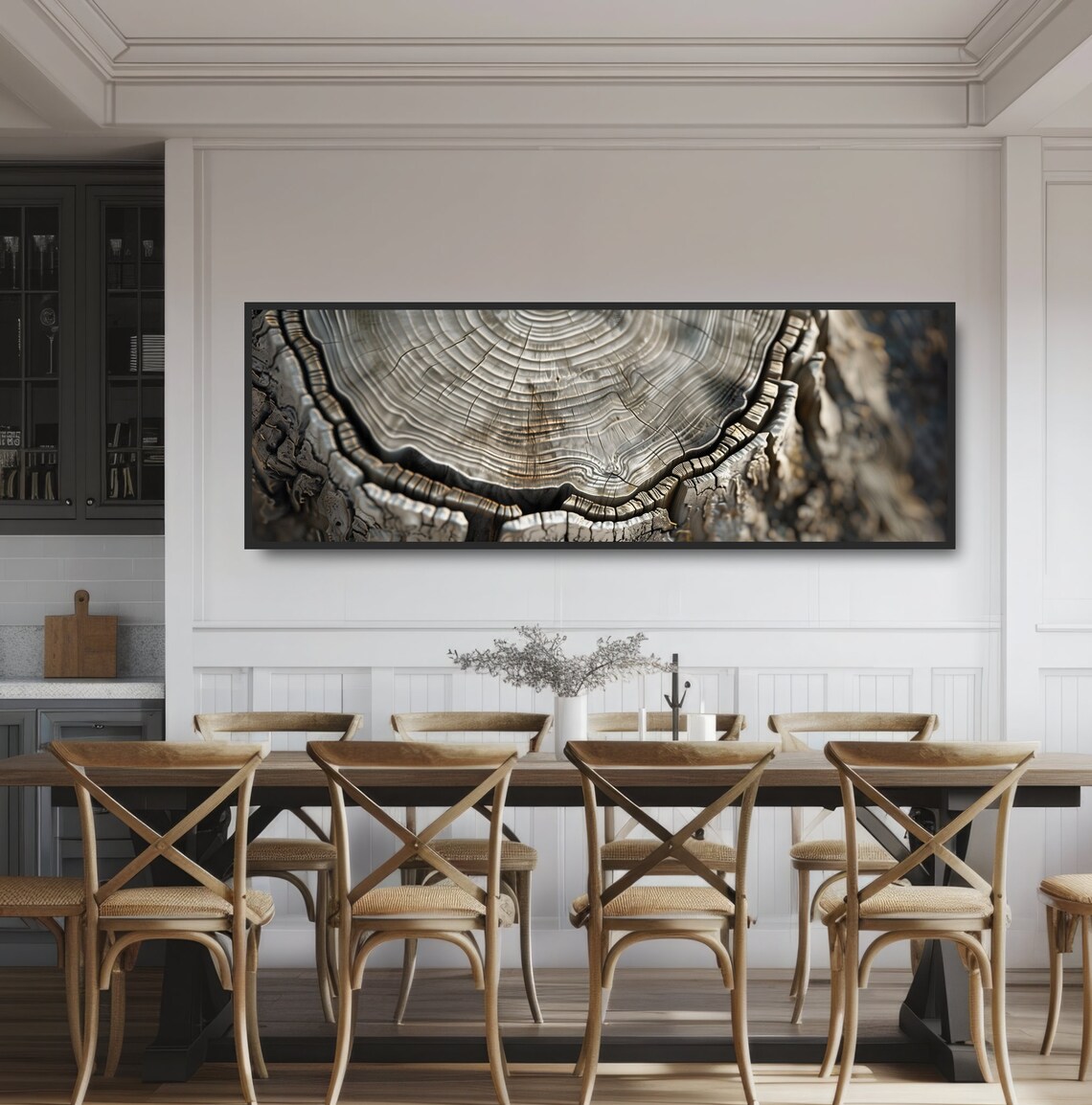 Weathered Tree Stump Rings Wall Art Print Aged Wood Trunk Cross Section Beige Grey Neutral Earth Tones Forest Boho Decor Panoramic - Image 3