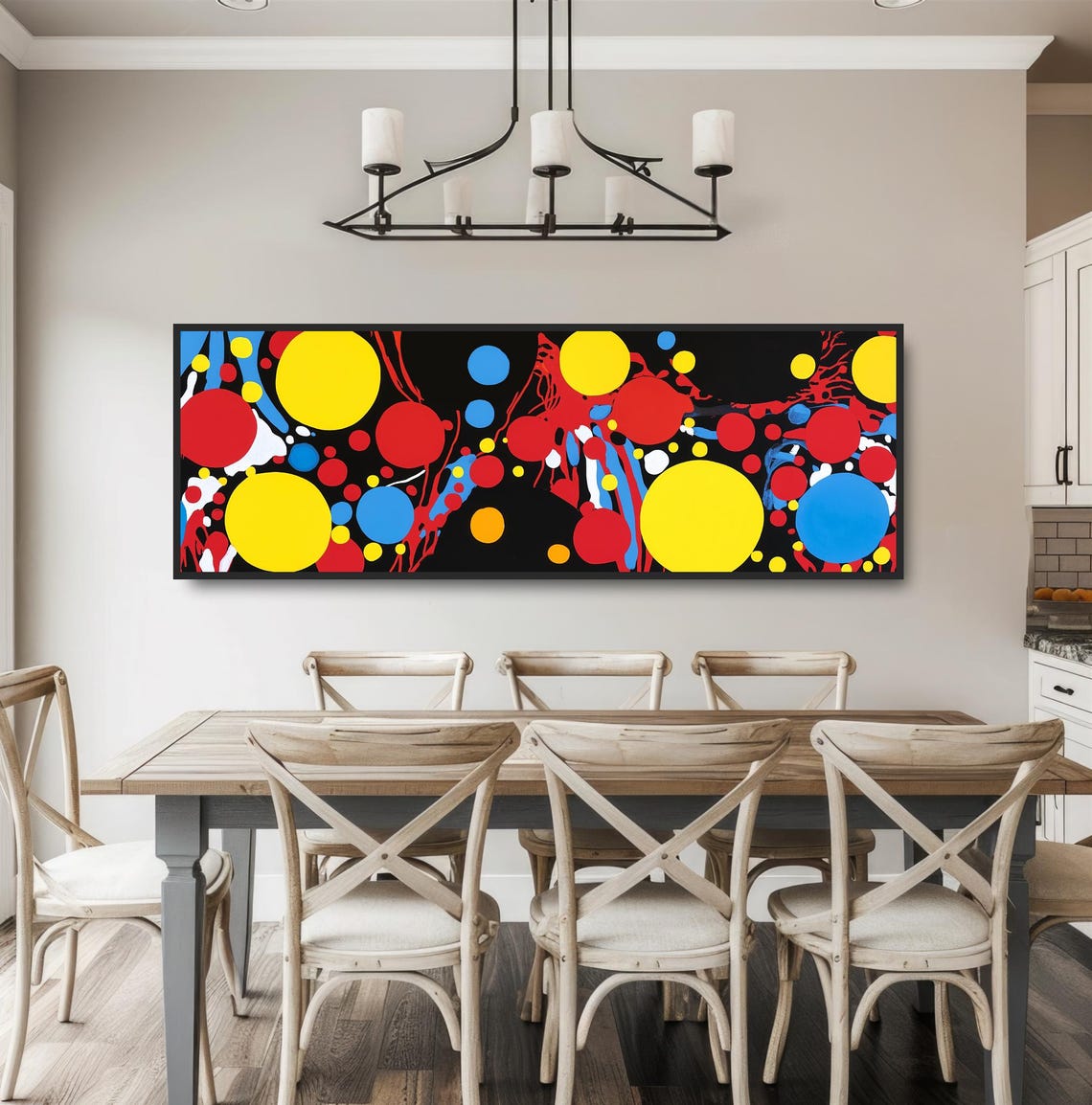 Bold Abstract Circles Painting Colorful Modern Art Print Primary Colors Red Yellow Blue Decor Midcentury Dots Splashes Panoramic - Image 3