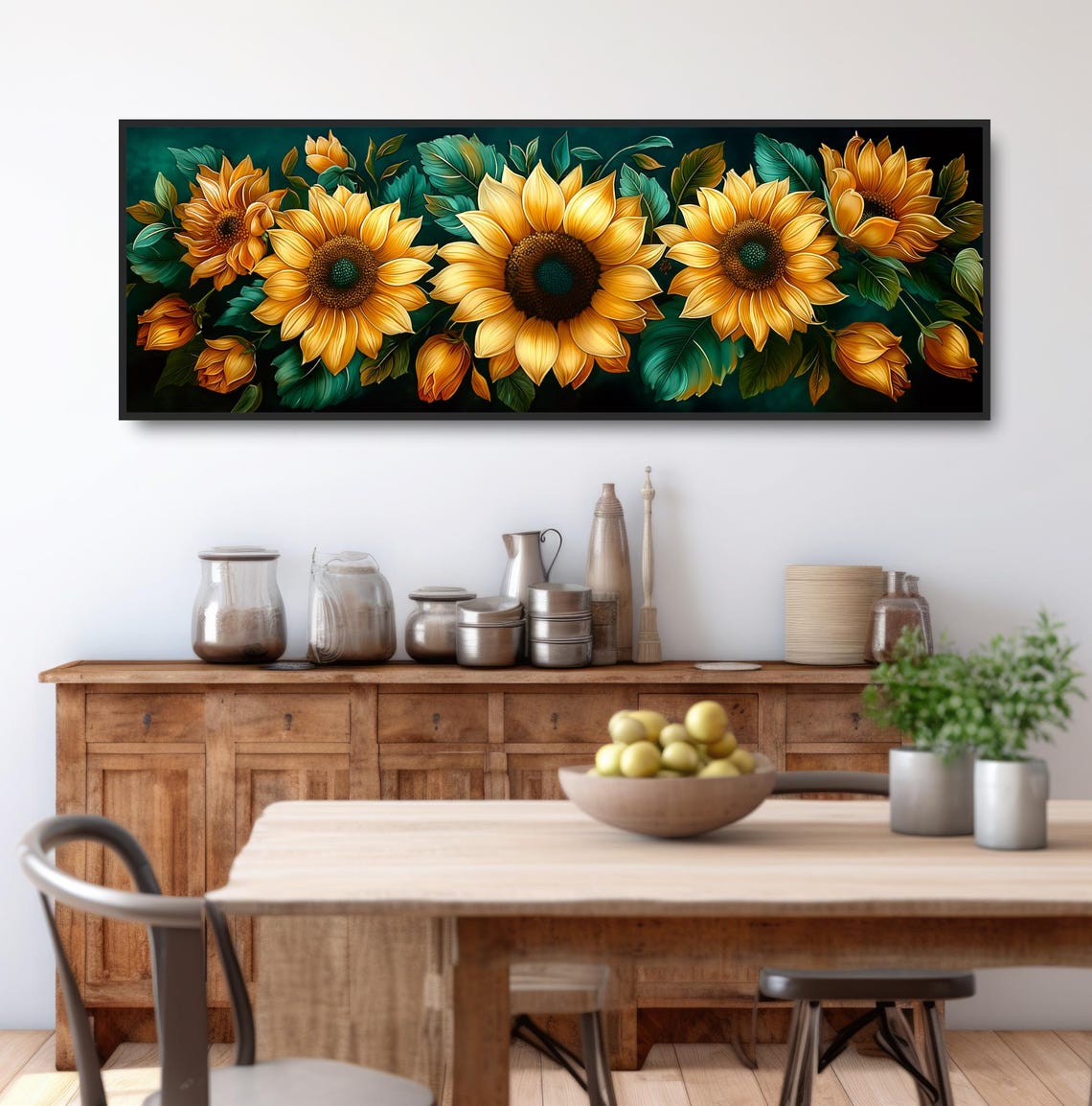 Blooming Sunflowers Painting Art Nouveau Deco Flowers Yellow Garden Illustration Country Farmhouse Home Decor Autumn Botanical Artwork - Image 3
