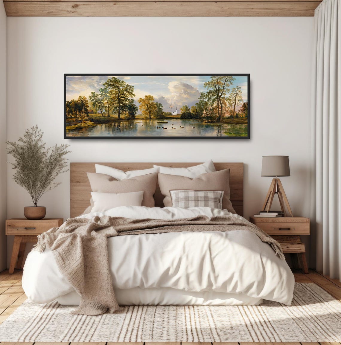 Church Pond Ducks Autumn Countryside Panoramic Peaceful Nature Poster - Image 4