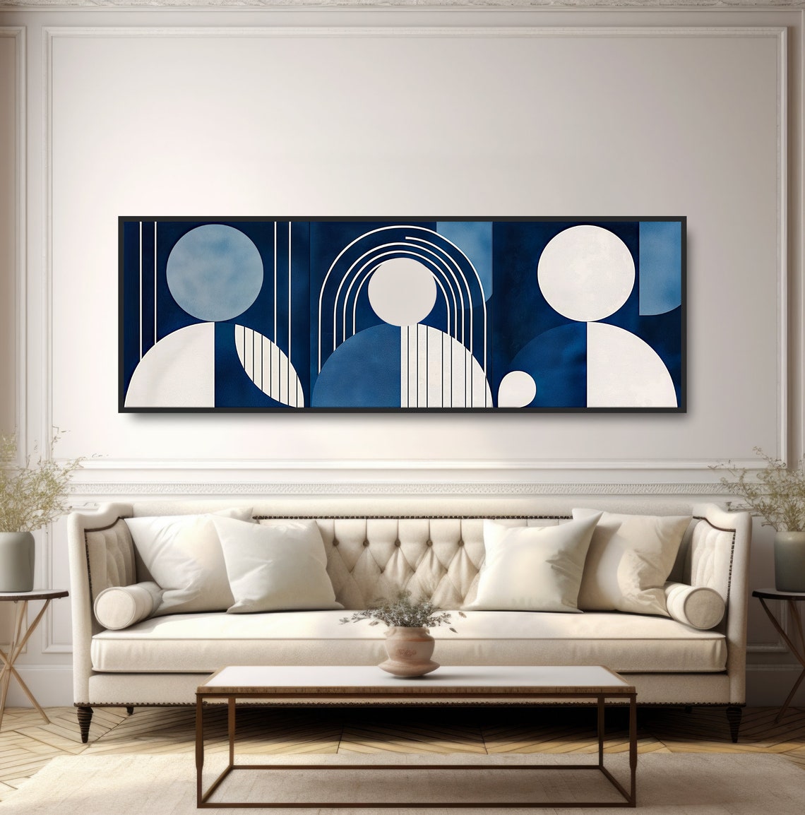 Geometric Abstract Family Figures Blue White Modern Wall Art Poster - Image 5