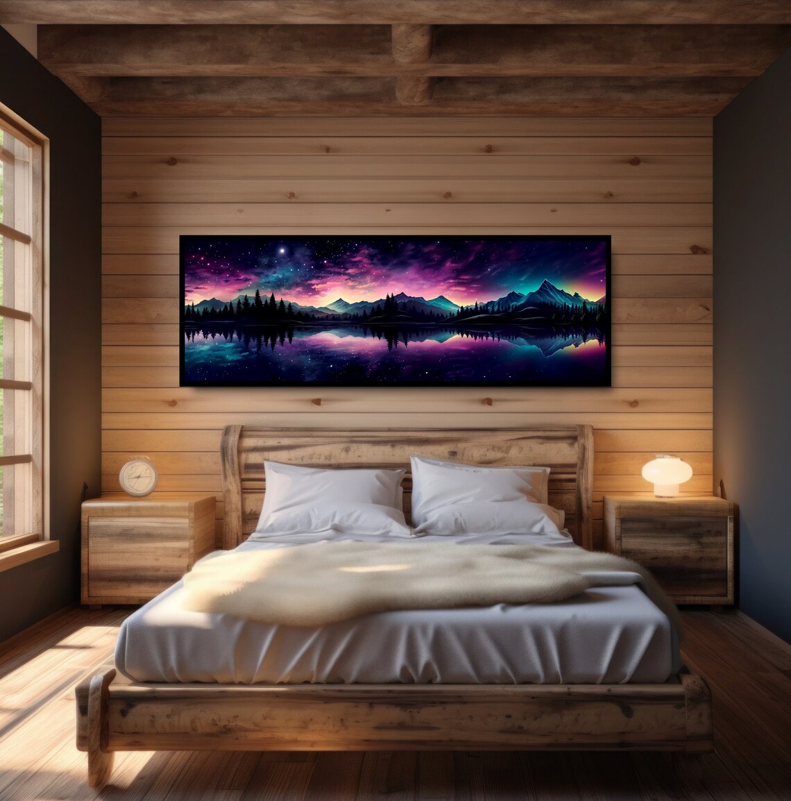 Starry Night Mountain Lake Reflection Fantasy Aurora Painting Poster - Image 4