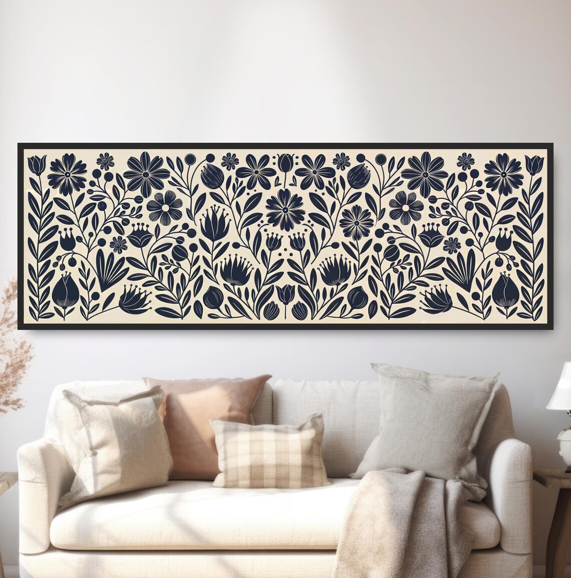 Panoramic Floral Botanical Art Print, Minimalist Boho