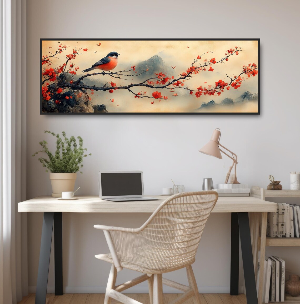 Bird Perched On Branch, Japanese Watercolor Art Print - Image 2