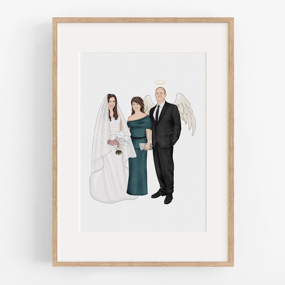Wedding Family with Angel Father Custom Memorial Portrait Poster