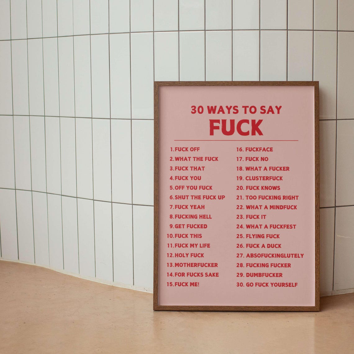 30 Ways To Say Fuck Numbered List Black And White Swear Word Poster - Image 2