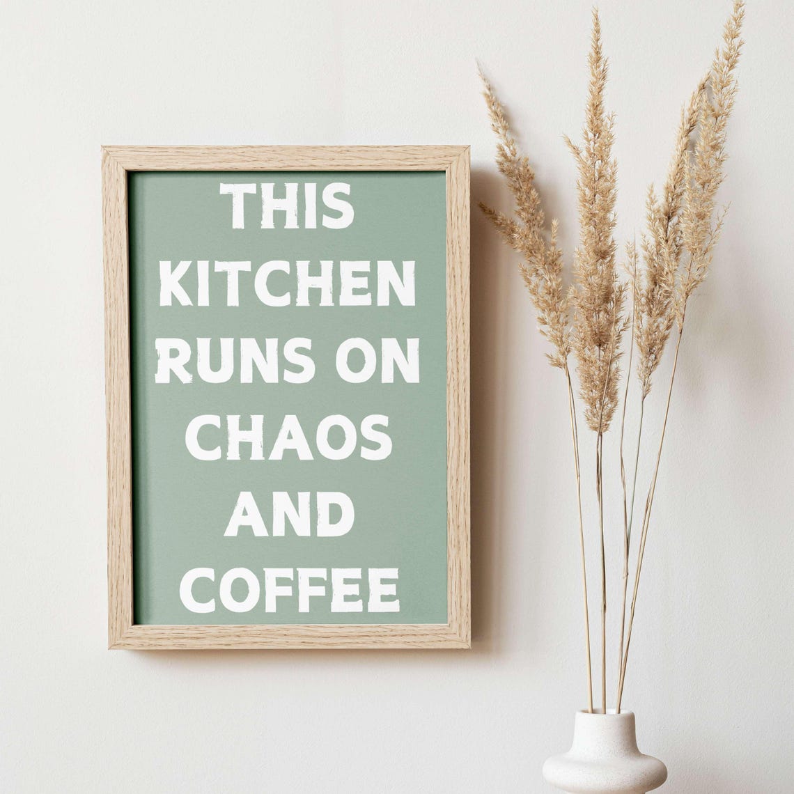This Kitchen Runs on Chaos and Coffee Bold Black White Kitchen Poster - Image 3
