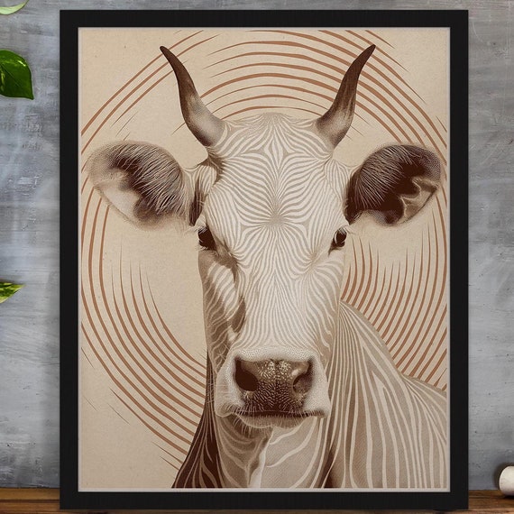 Bold Mid Century Piece Minimalist Cow Decor Minimal Art Geometric Cow Design Contemporary Cow Illustration