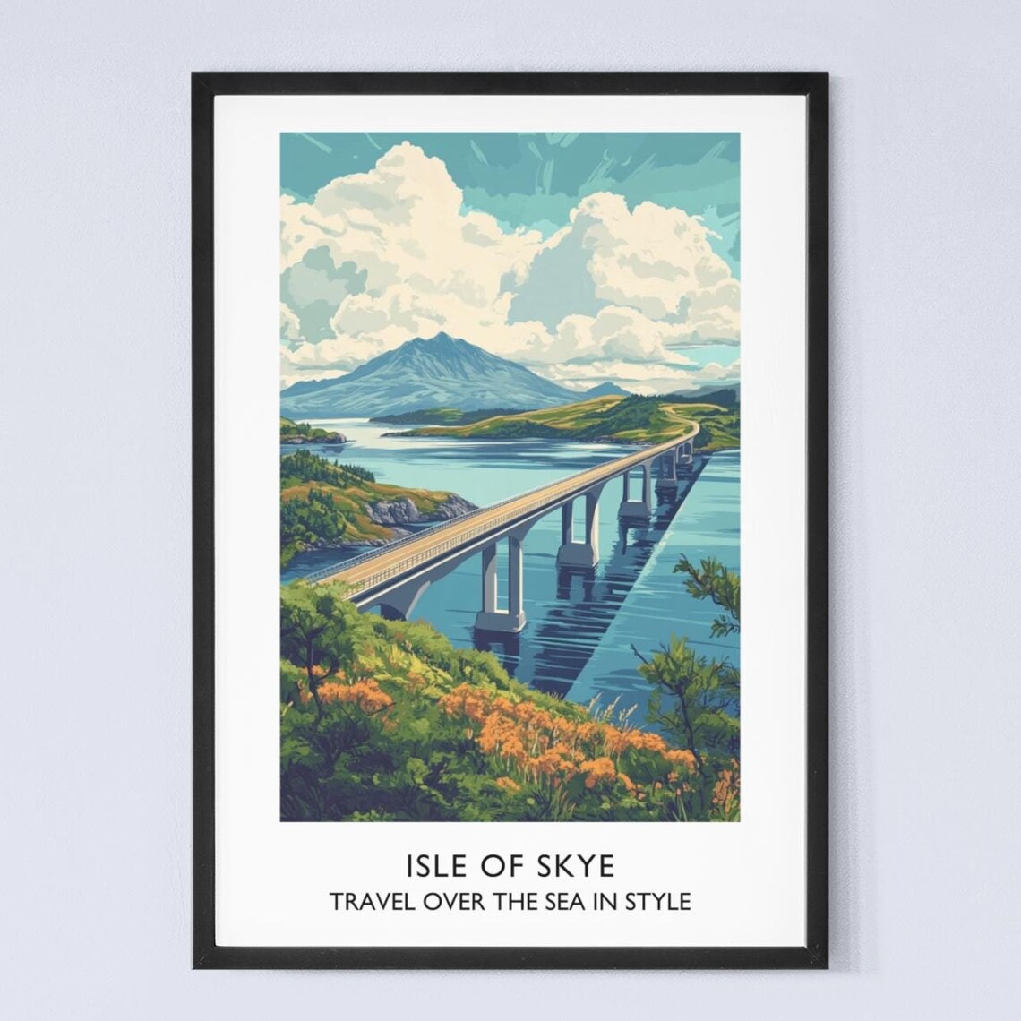 Isle Of Skye Bridge Sea Loch Mountain Scottish Travel Poster