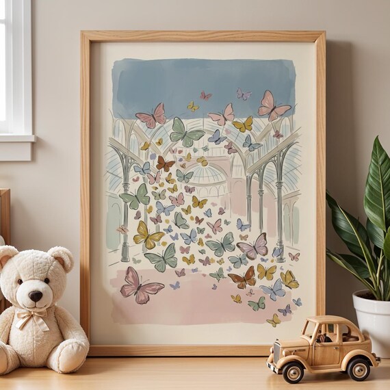 Colorful Butterfly Art Print Cottagecore Greenhouse Wall Botanical Conservatory Poster Whimsical Dopamine Decor Digital Download