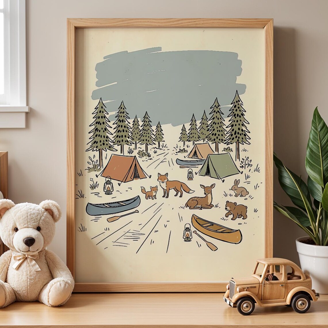 Woodland Animal Nursery Art Print Cozy Cabin Decor Baby Room Poster Forest Storybook Kids Wall Digital Download
