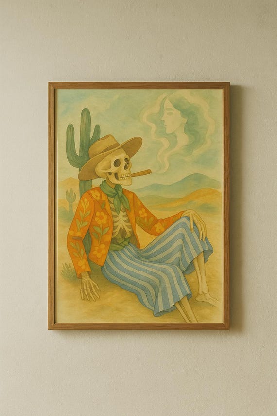 Skeleton Cowboy Print Western Halloween Wall Art Dia De Los Muertos Poster