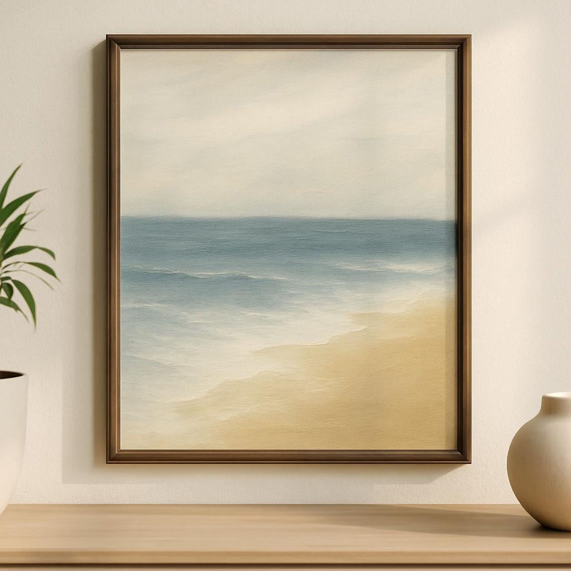 Minimal Coastal Beach Ocean Waves Sandy Shore Seascape Art Print