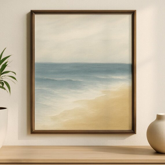 Minimal Coastal Beach Ocean Waves Sandy Shore Seascape Art Print