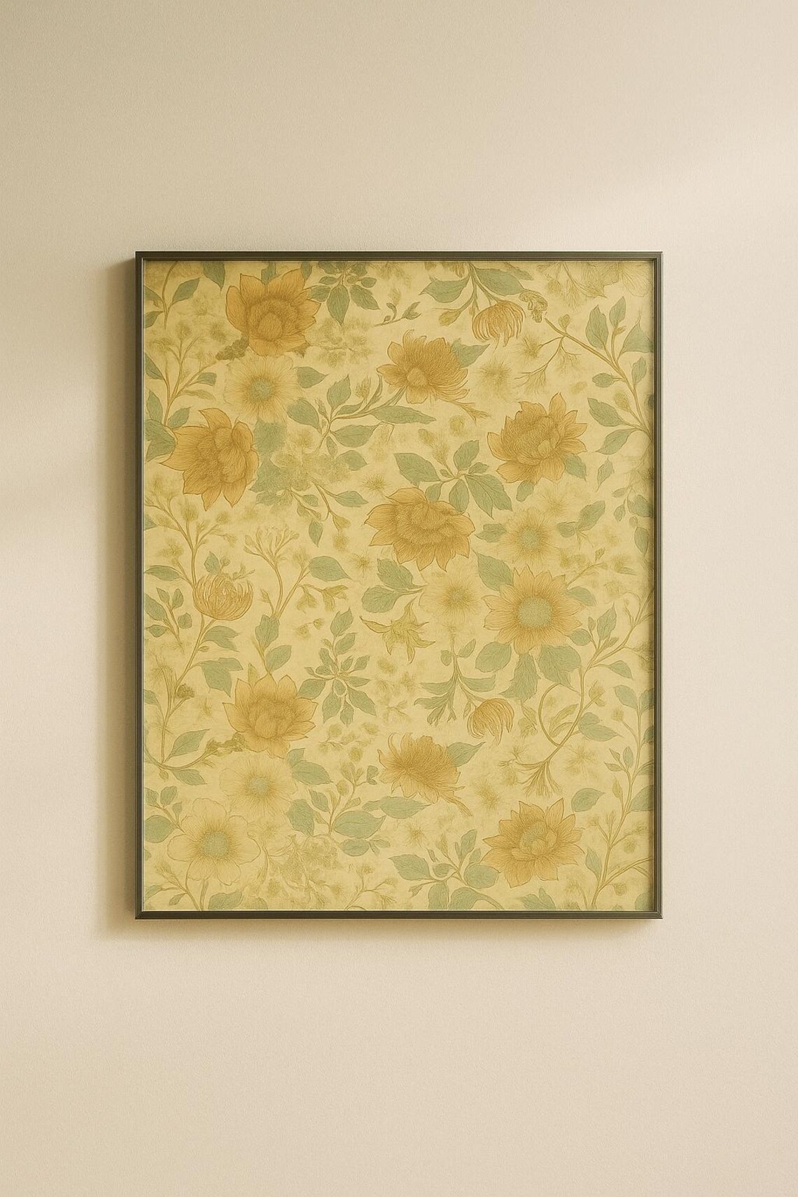 Golden Yellow Vintage Botanical Floral Pattern Square Poster