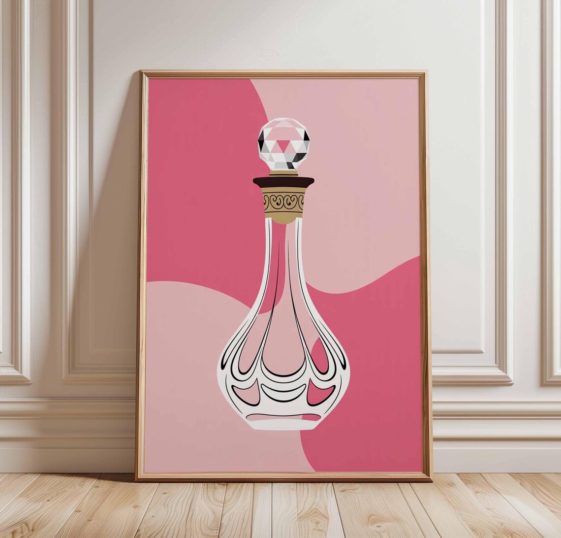 Pink Perfume Bottle Pop Art Illustration Glamorous Luxury Vanity Poster