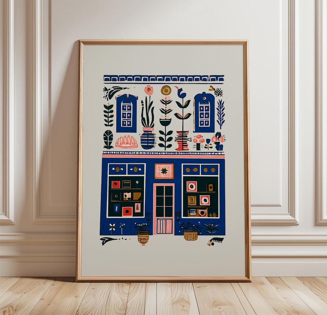 Plant Shop Poster, Botanical Storefront Folk Art